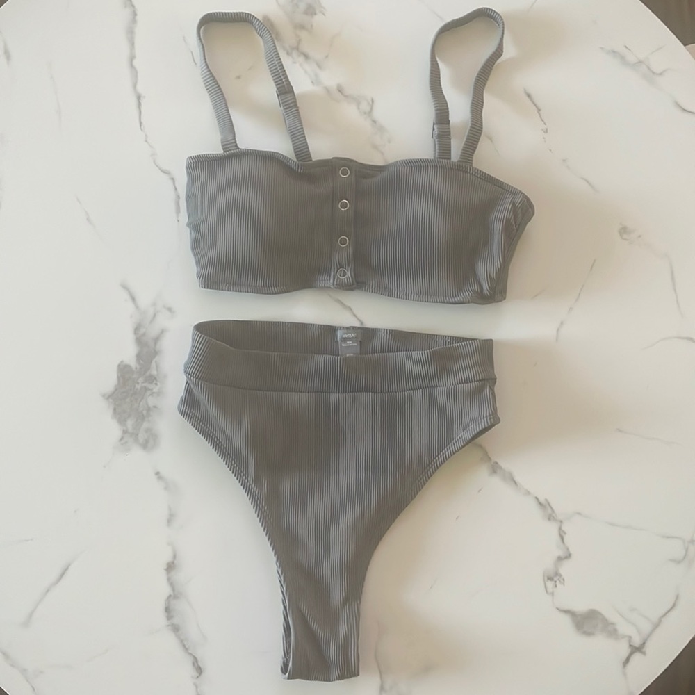 High waisted gray bikini